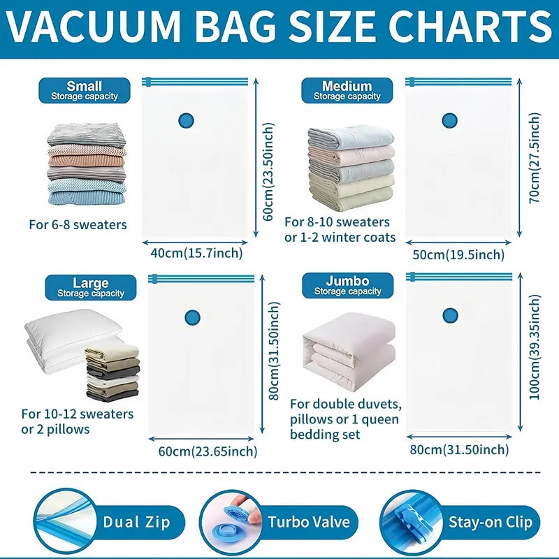1-10Pack Vacuum Storage Bags, Space Saver Bags Compression for Comforters and Blankets, Sealer Clothes Travel Packing Organizer