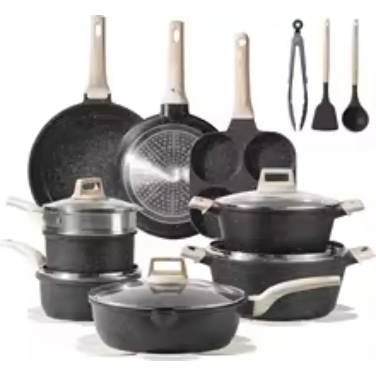 21Pcs White Granite Nonstick Cookware Sets Induction Compatible Pots and Pans  Pans and Fullset