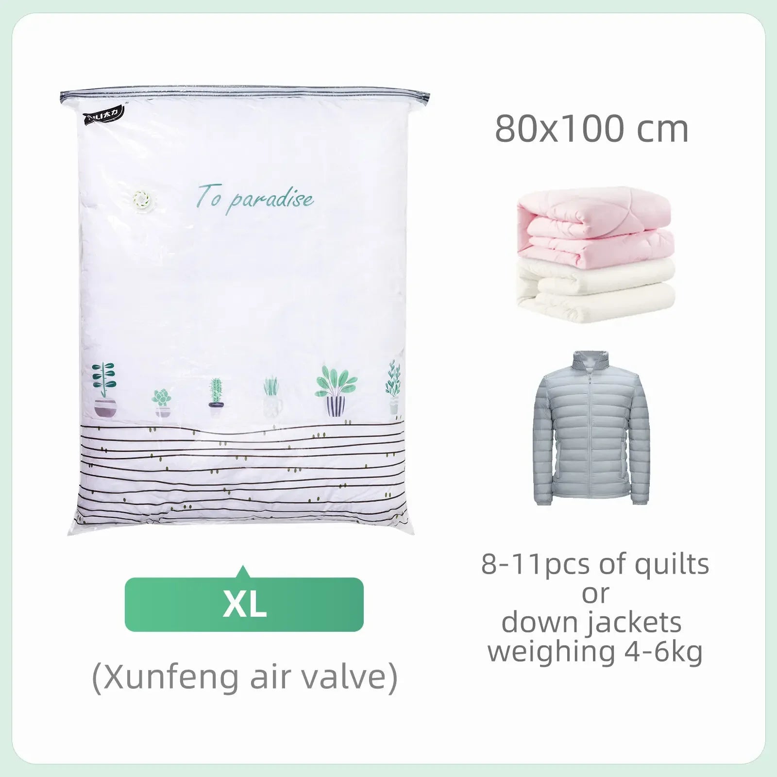 Vacuum Storage Bags for Quilts and Comforters, Space Saving Compression Bags with Patent Turbo-Max Valve, Tool-Free Sealing