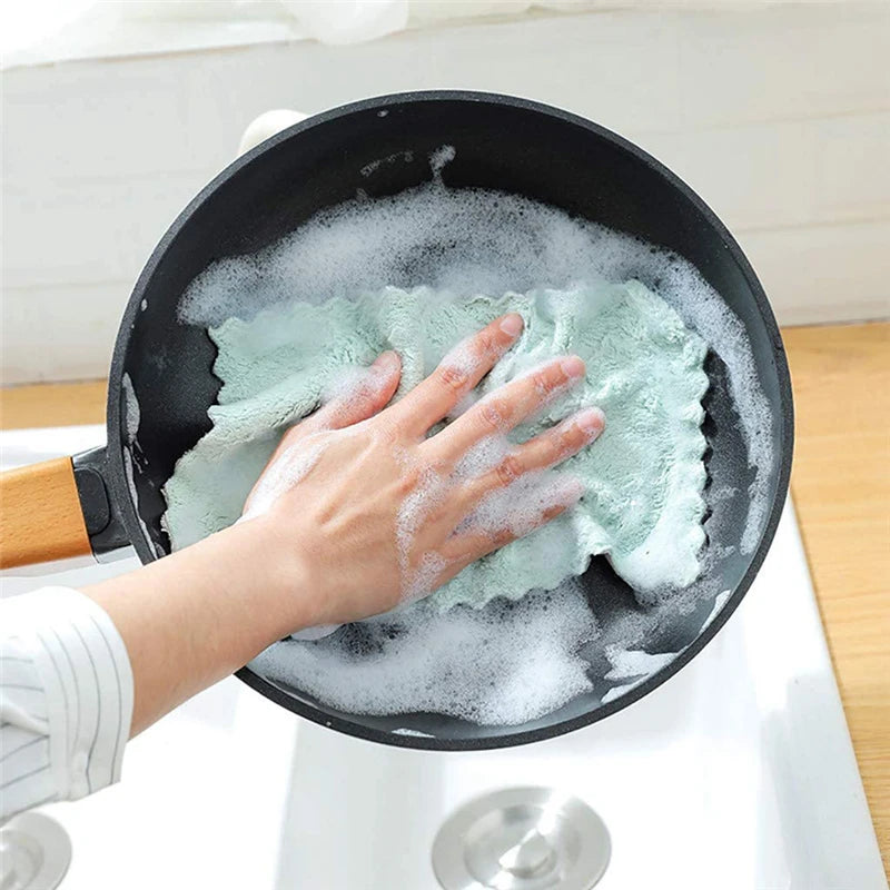 10pcs Kitchen Cloth Dish Towels Super Absorbent  Velvet Dishtowels Nonstick Oil Washable Fast Drying