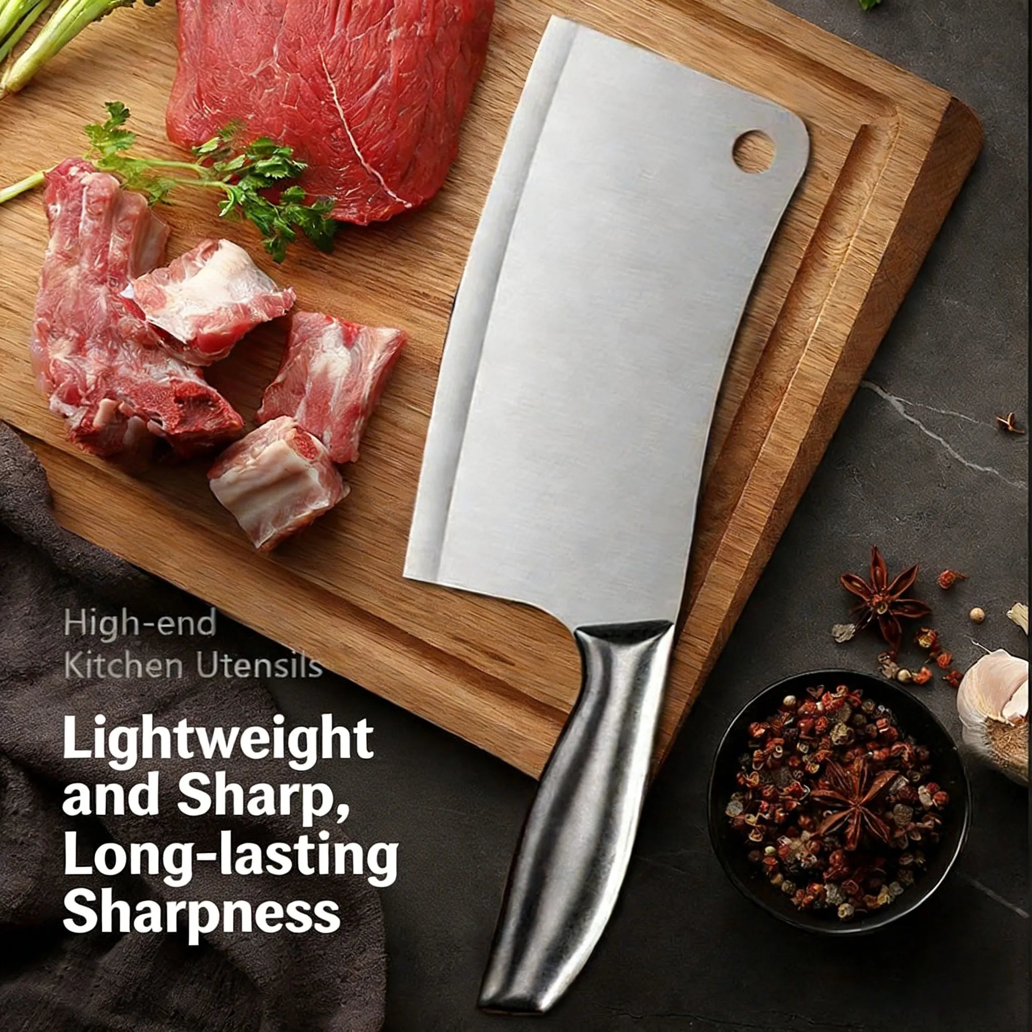 Professional 5-Piece Heavy Duty Forged Stainless Steel Kitchen Knife Set, Ultra Sharp Meat Cleaver, Bone Chopper, and Chef Knife Combo with Honing Rod