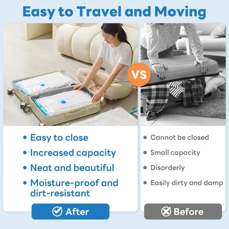 Vacuum Storage Bags for Clothes Space Saving Compression Bags Set with Manual Travel Hand Pump, Heavy Duty Thickened Reusable Organizers for Comforters, Blankets, Bedding  .
