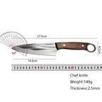 Kitchen Knife – Heavy Duty Carbon Steel Chef Knife, Outdoor Barbecue Cleaver, Boning, Meat Slicing & Fish Fillet Knife with Ergonomic Finger Hole and Leather Sheath