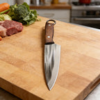 Kitchen Knife – Heavy Duty Carbon Steel Chef Knife, Outdoor Barbecue Cleaver, Boning, Meat Slicing & Fish Fillet Knife with Ergonomic Finger Hole and Leather Sheath