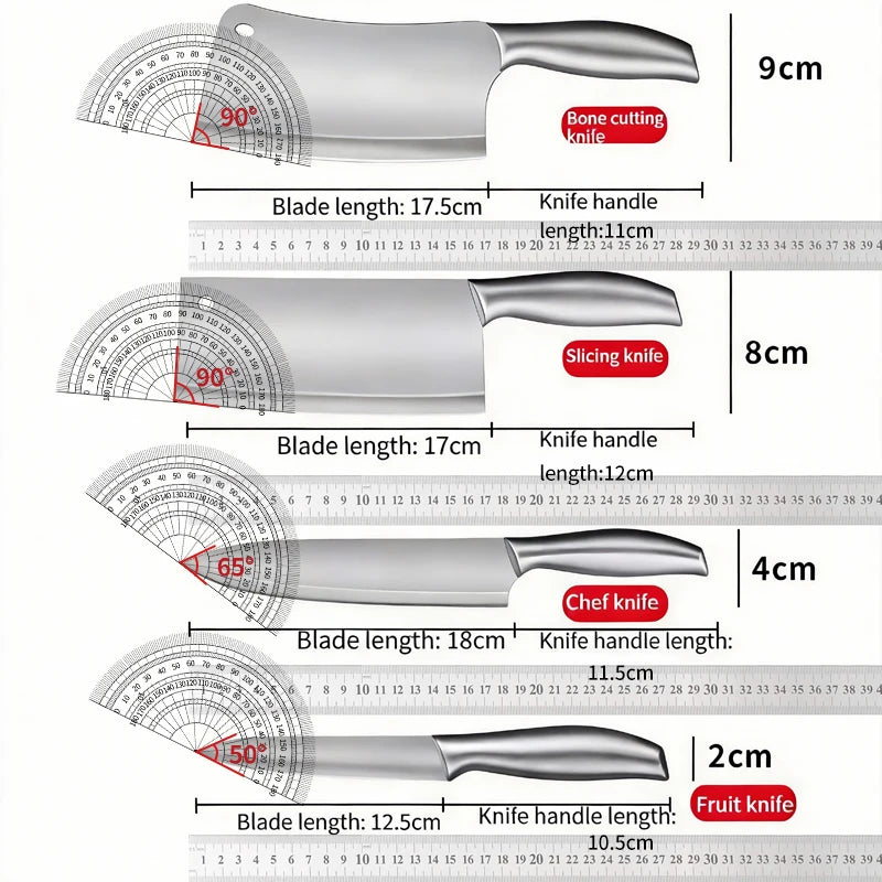 Professional 5-Piece Heavy Duty Forged Stainless Steel Kitchen Knife Set, Ultra Sharp Meat Cleaver, Bone Chopper, and Chef Knife Combo with Honing Rod