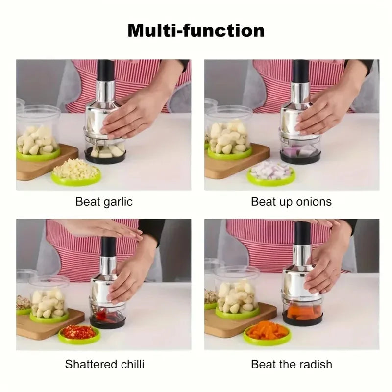 Hand Press Garlic Cutter Chopper Onion Nuts Cutter Vegetable Food Chopper with Storage Container