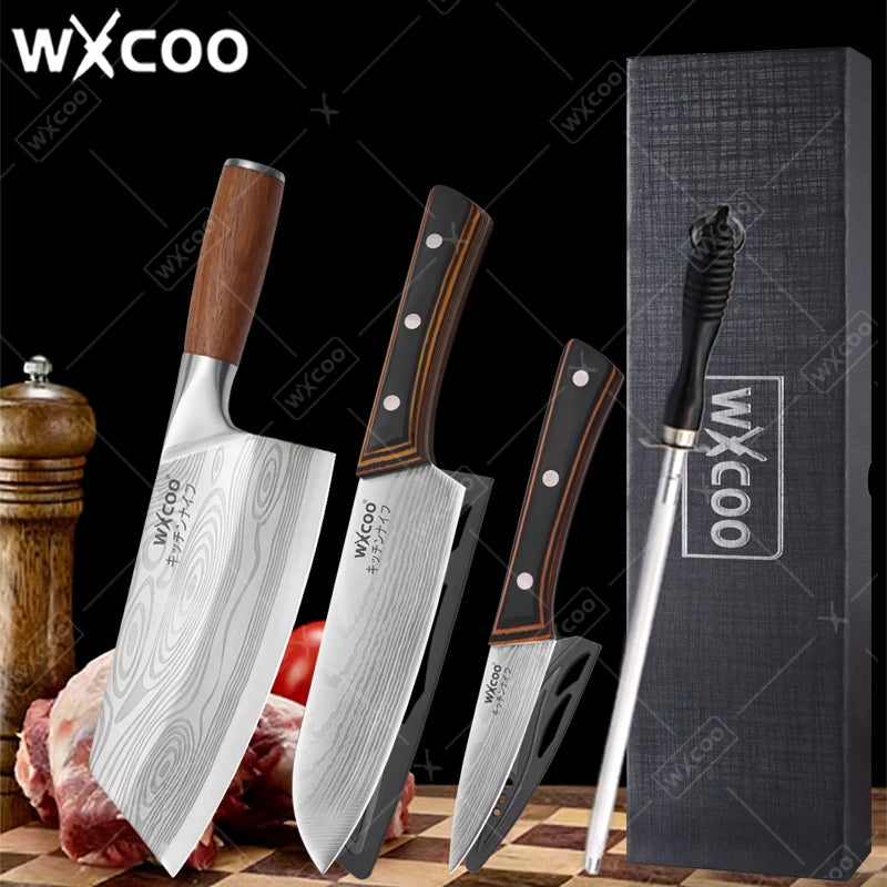 Kitchen Knife Set with Premium Gift Box, Professional High-Carbon Steel Chef Knives with Ergonomic Wooden Handles
