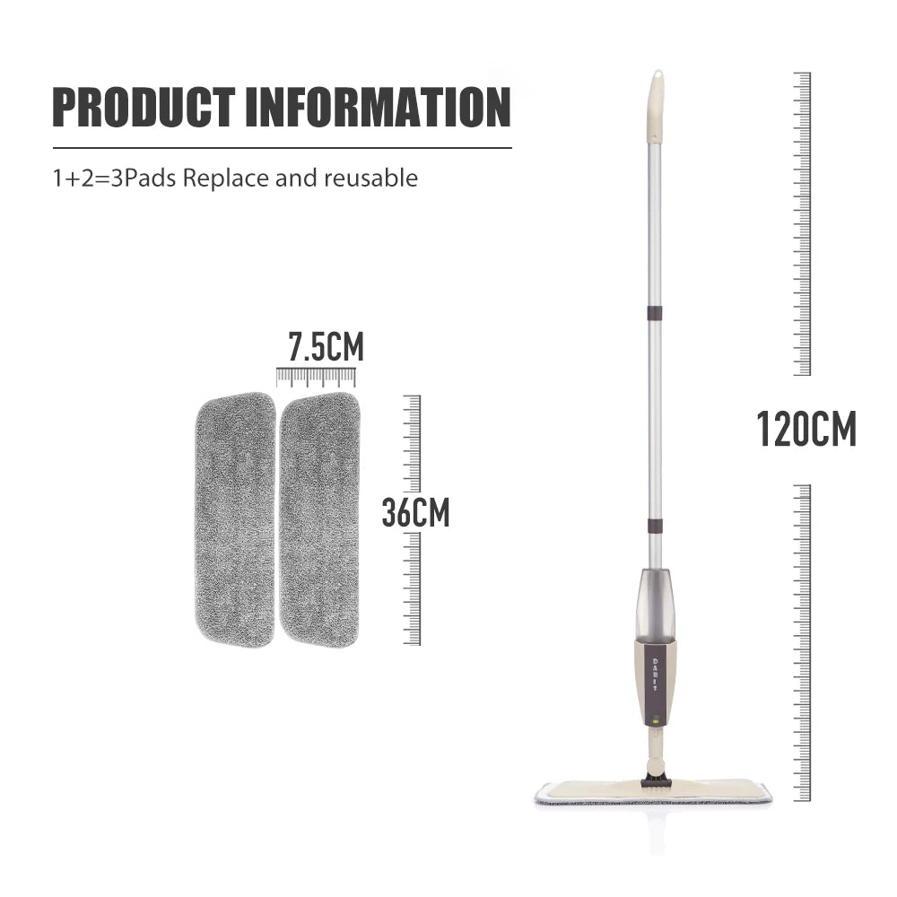 Spray Floor Mop with Pads Handle Mop for Home Kitchen Laminate Wood Ceramic Tiles.