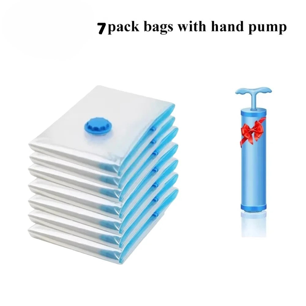 Vacuum Storage Bags Combo Set with Hand Pump, Space Saving Compression Bags for Clothes, Blankets, and Bedding