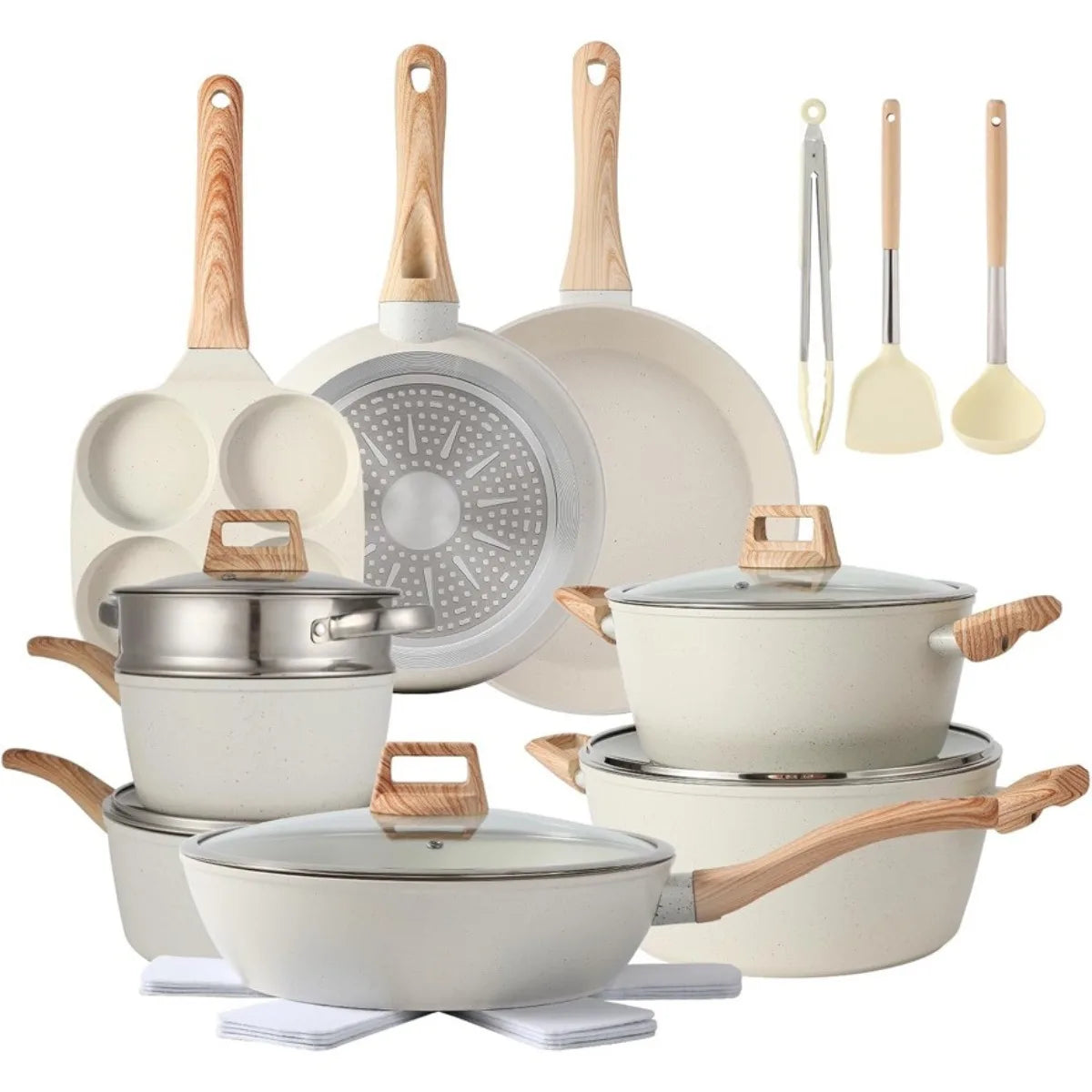 21Pcs White Granite Nonstick Cookware Sets Induction Compatible Pots and Pans  Pans and Fullset