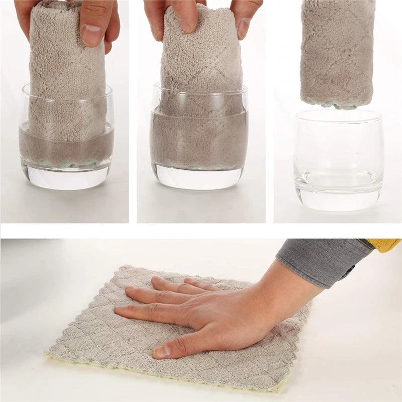10pcs Kitchen Cloth Dish Towels Super Absorbent  Velvet Dishtowels Nonstick Oil Washable Fast Drying
