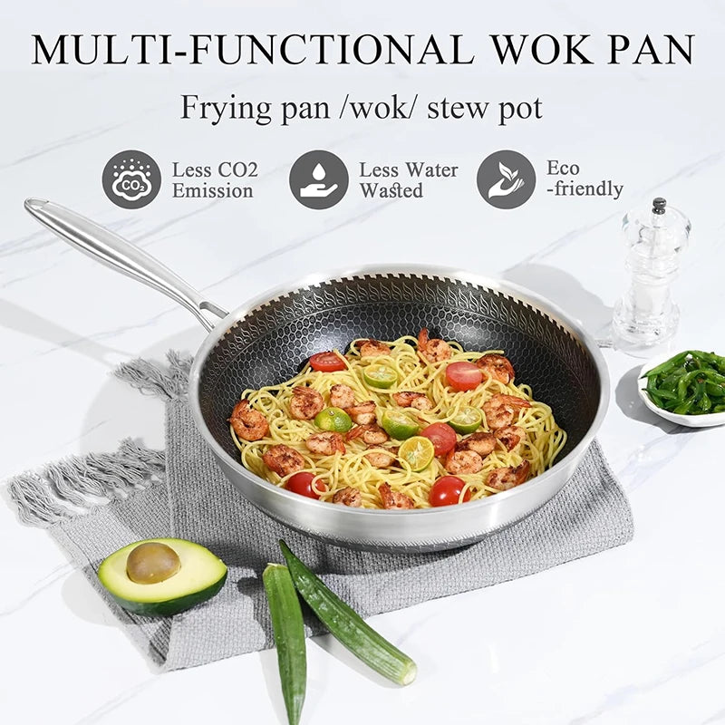 28 30 cm Wok Pan Hybrid Nonstick Frying Pan with Glass Lid Non-toxic Stainless Steel Sauté Pan Skillet Deep Woks Pan