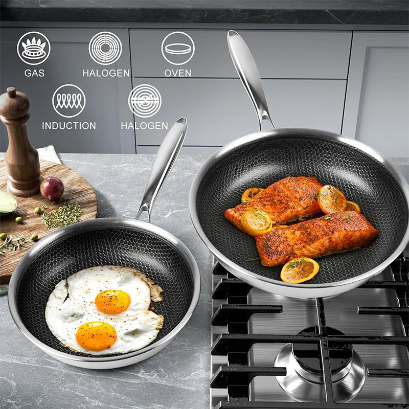 20 24 28cm Nonstick Frying Pan Stainless Steel Cooking Skillet Hybrid Frying Pan Kitchen Fry Pan Dishwasher Safe