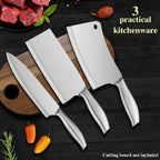 Professional 5-Piece Heavy Duty Forged Stainless Steel Kitchen Knife Set, Ultra Sharp Meat Cleaver, Bone Chopper, and Chef Knife Combo with Honing Rod