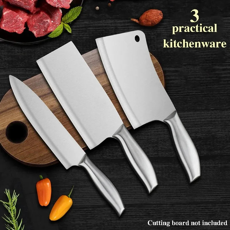 Professional 5-Piece Heavy Duty Forged Stainless Steel Kitchen Knife Set, Ultra Sharp Meat Cleaver, Bone Chopper, and Chef Knife Combo with Honing Rod