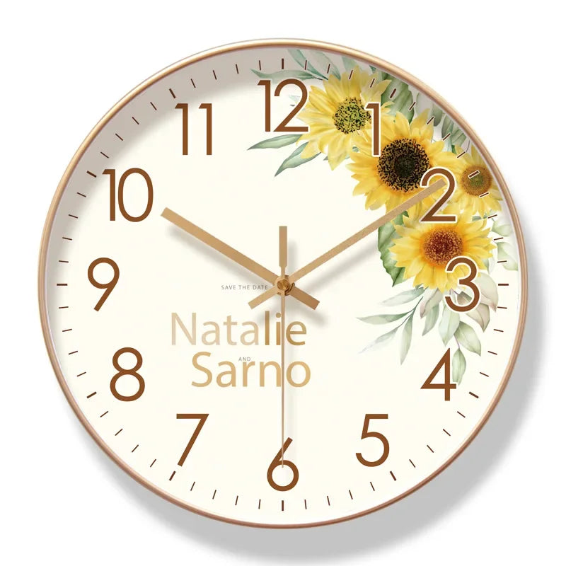 Wall clock with sunflower design and 'Natalie Sarno' branding


