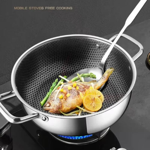 28cm Honeycomb Non-Stick Soup Pot - Stainless Cookware with Lid, Induction/Gas