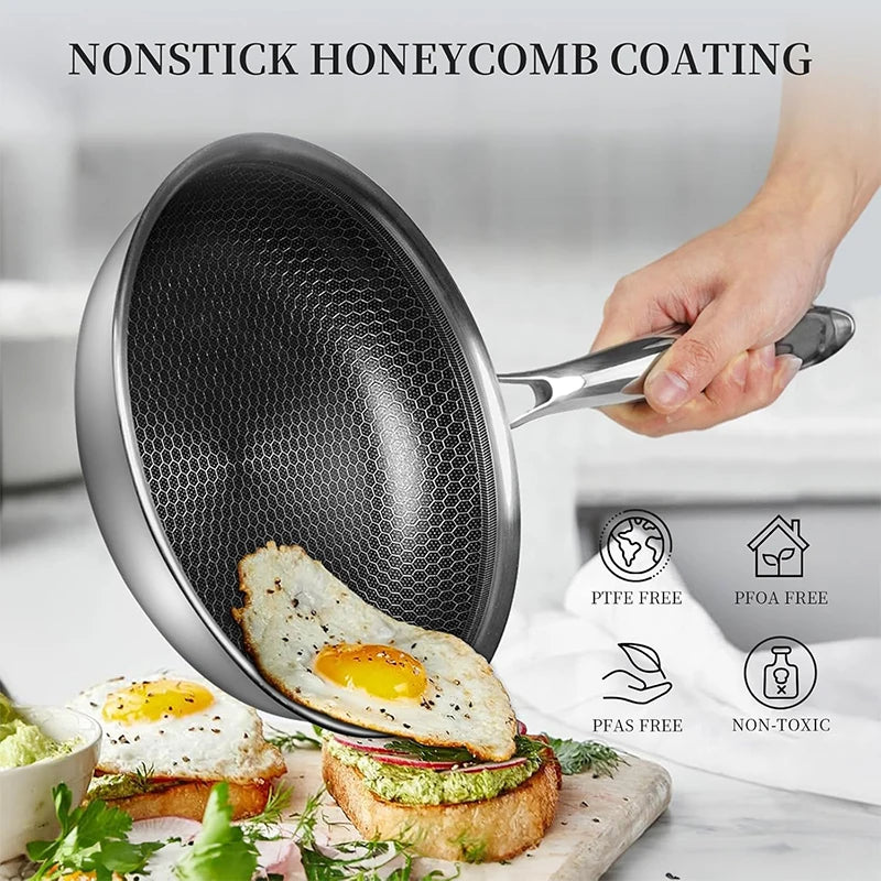 20 24 28cm Nonstick Frying Pan Stainless Steel Cooking Skillet Hybrid Frying Pan Kitchen Fry Pan Dishwasher Safe
