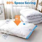 Vacuum Storage Bags for Clothes Space Saving Compression Bags Set with Manual Travel Hand Pump, Heavy Duty Thickened Reusable Organizers for Comforters, Blankets, Bedding  .