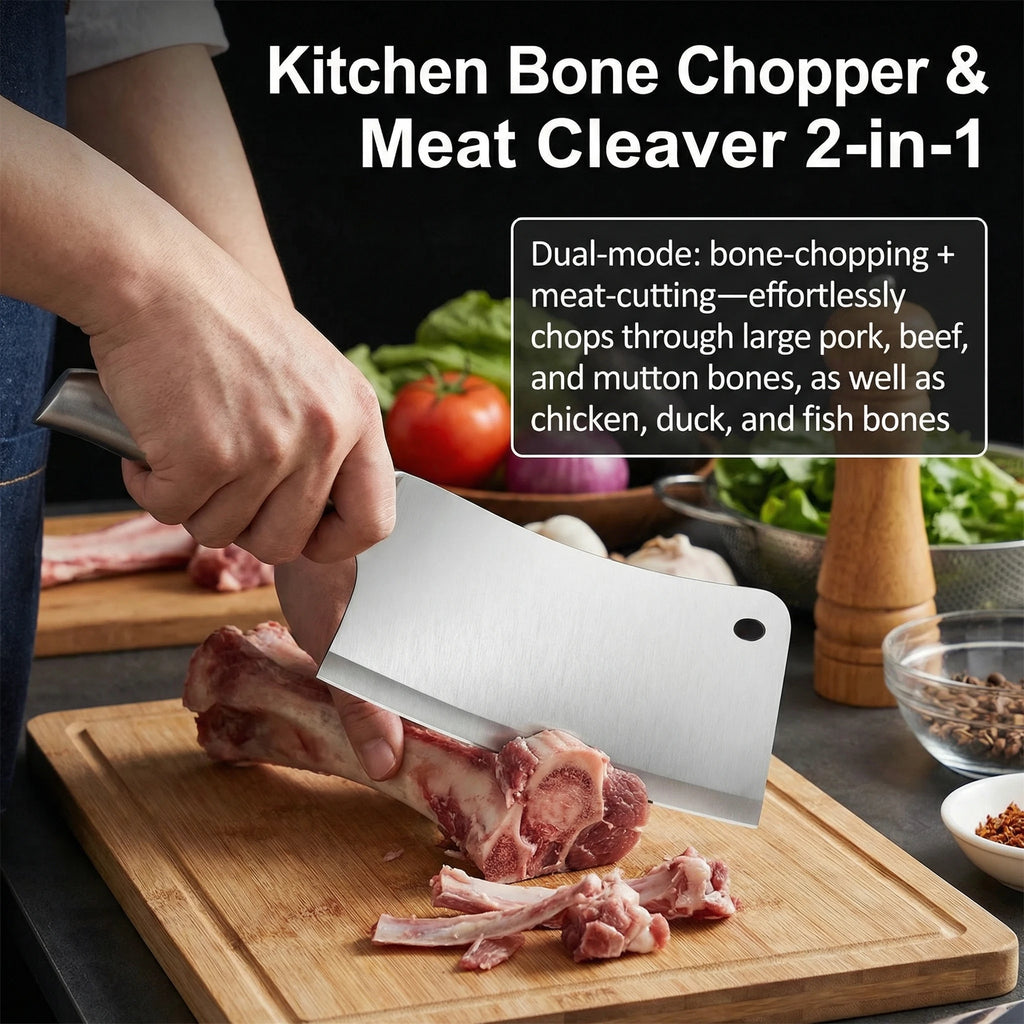 Professional 5-Piece Heavy Duty Forged Stainless Steel Kitchen Knife Set, Ultra Sharp Meat Cleaver, Bone Chopper, and Chef Knife Combo with Honing Rod