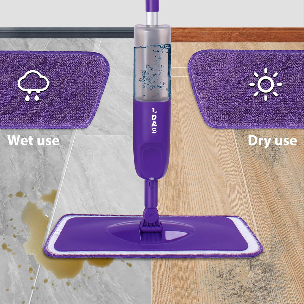Washable pads for Swiffer  Power Mop  Spray Mop, 500ml Bottle, 3 Microfiber Mop Pads, Scraper, Mop Clip, Wet and Dry Use, Flat Floor Cleaning Mop