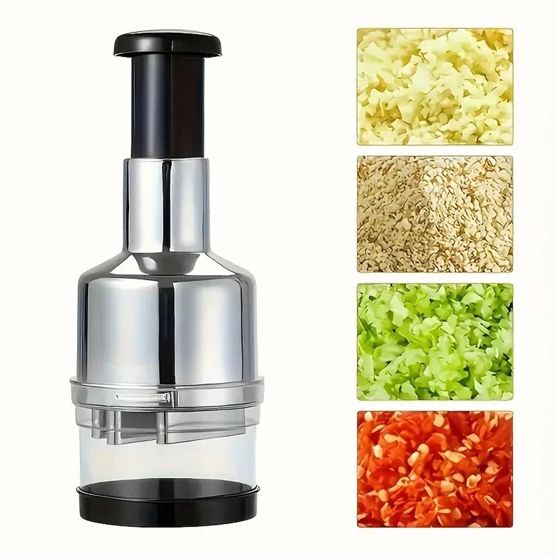 Hand Press Garlic Cutter Chopper Onion Nuts Cutter Vegetable Food Chopper with Storage Container