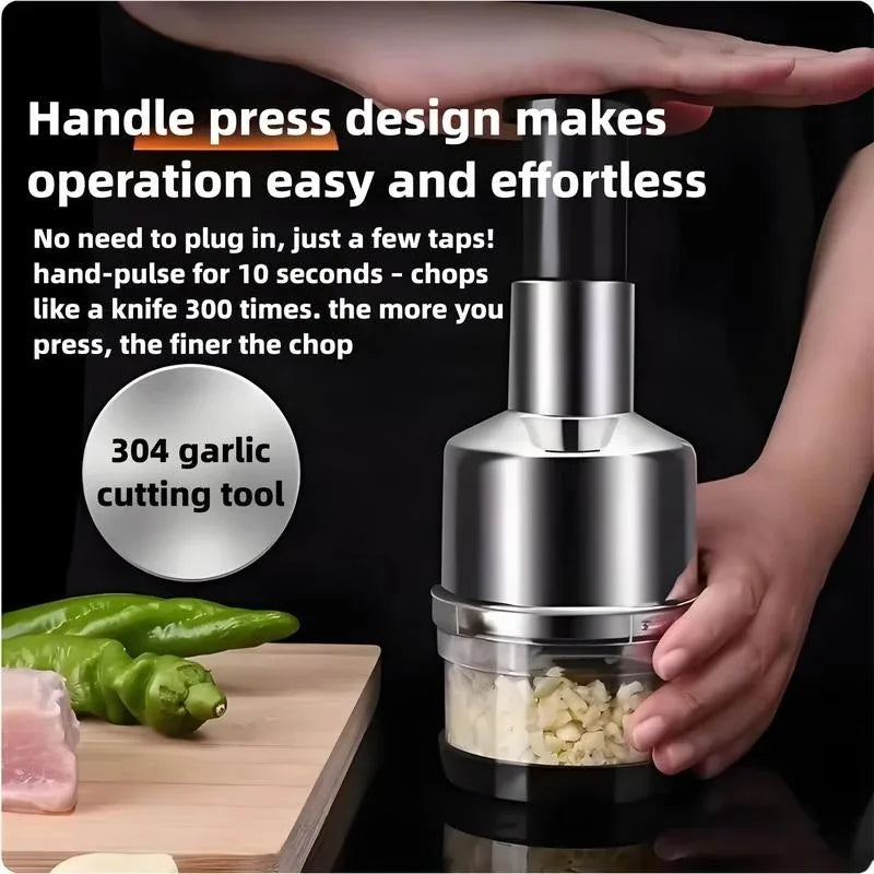 Hand Press Garlic Cutter Chopper Onion Nuts Cutter Vegetable Food Chopper with Storage Container