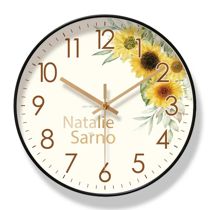 Wall clock with sunflower design and 'Natalie Sarno' branding

