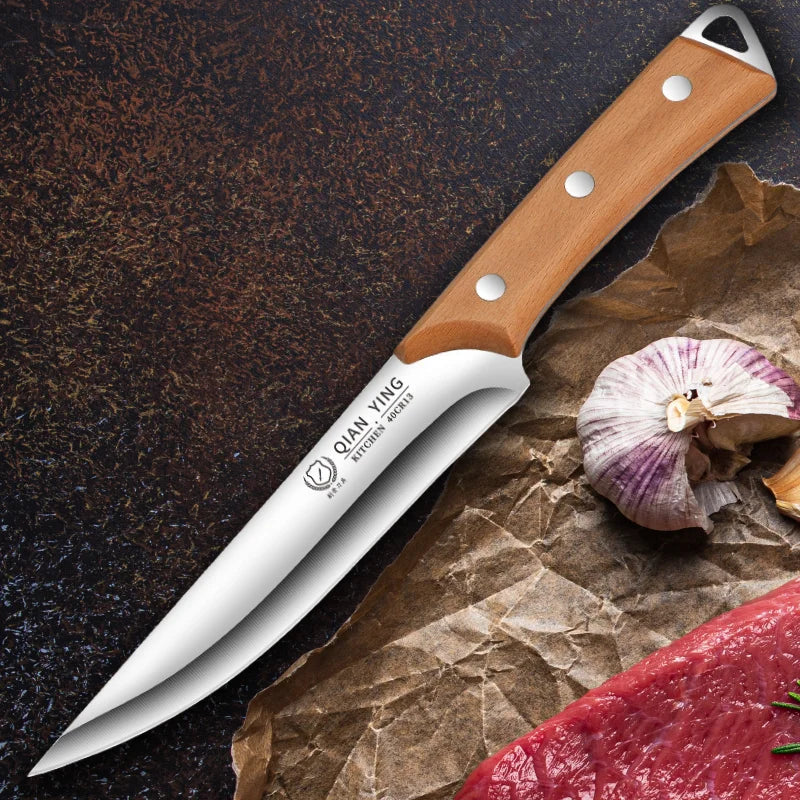 Stainless Steel Fillet Boning Knife Professional Chef's Kitchen Knife Forged Meat Cleaver Fish Slicing Knife Wooden Handle