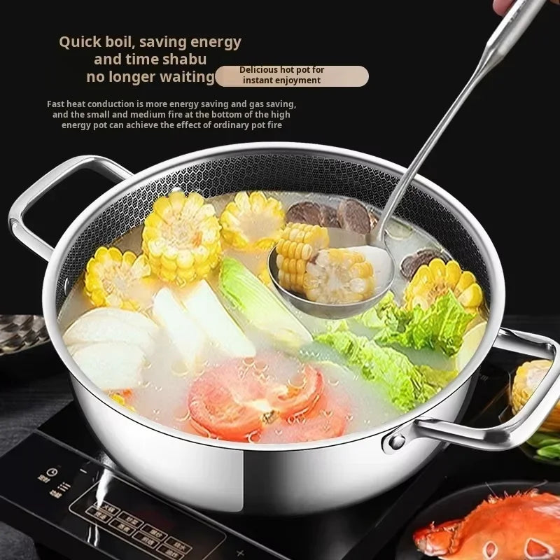 28cm Honeycomb Non-Stick Soup Pot - Stainless Cookware with Lid, Induction/Gas