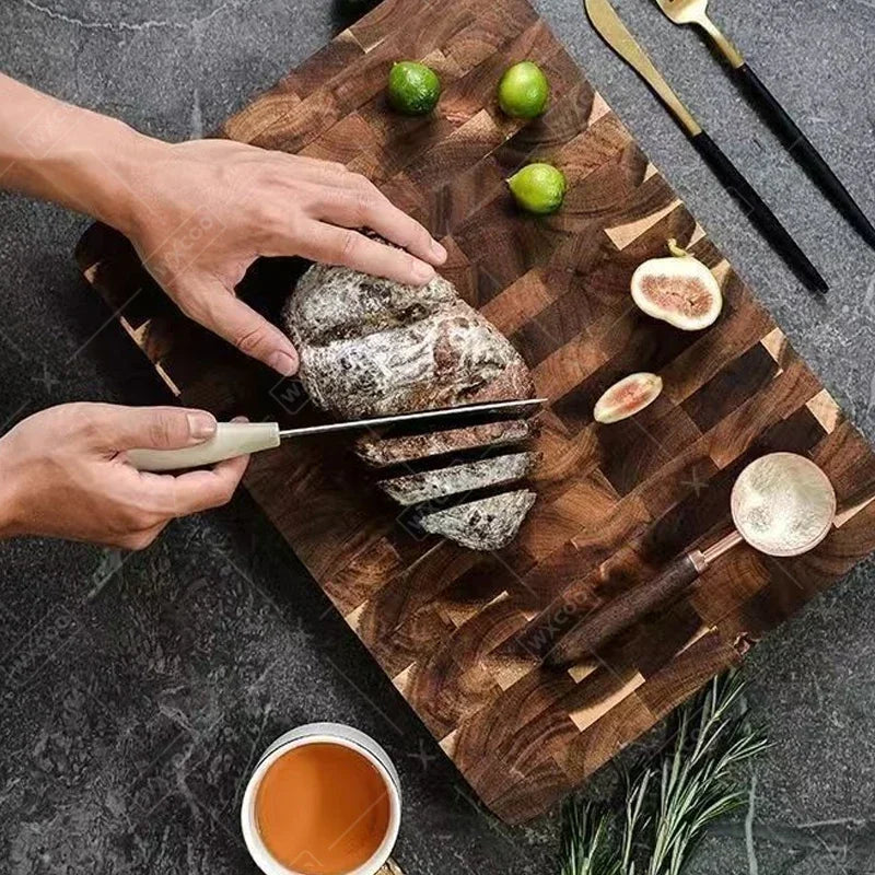 Thick Acacia Wood End-Grain Cutting Board – Heavy Duty Chopping Board for Kitchen, Gourmet Meat & Vegetable Prep, Reversible Surface