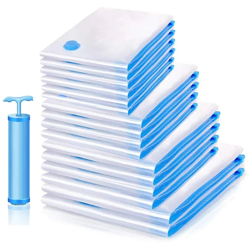 Premium Vacuum Storage Bags Combo Set with Hand Pump, Space Saving Compress Compression Bags for Clothes, Blankets, and Bedding