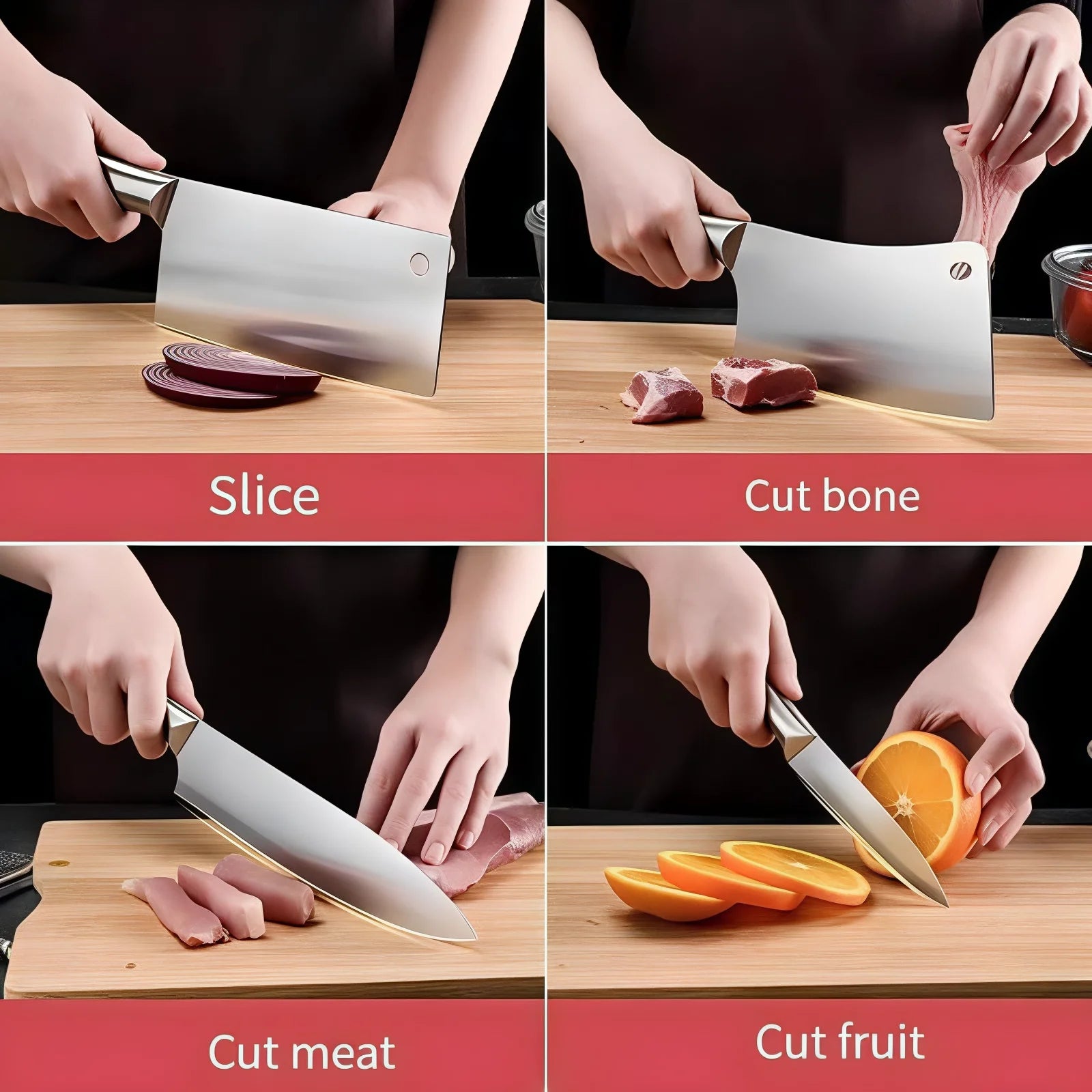 Professional 5-Piece Heavy Duty Forged Stainless Steel Kitchen Knife Set, Ultra Sharp Meat Cleaver, Bone Chopper, and Chef Knife Combo with Honing Rod