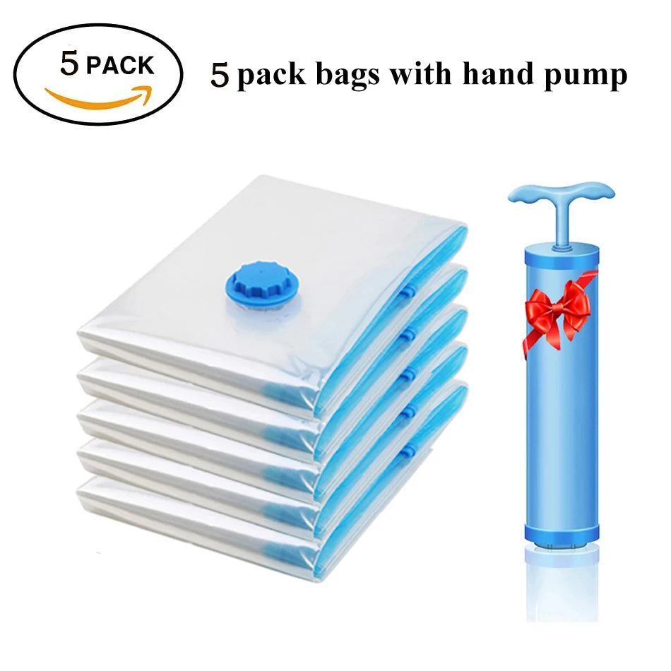 Premium Vacuum Storage Bags Combo Set with Hand Pump, Space Saving Compress Compression Bags for Clothes, Blankets, and Bedding
