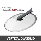 Glass lid with handle for 26cm pot, weighing 0.39kg, on a white background.

