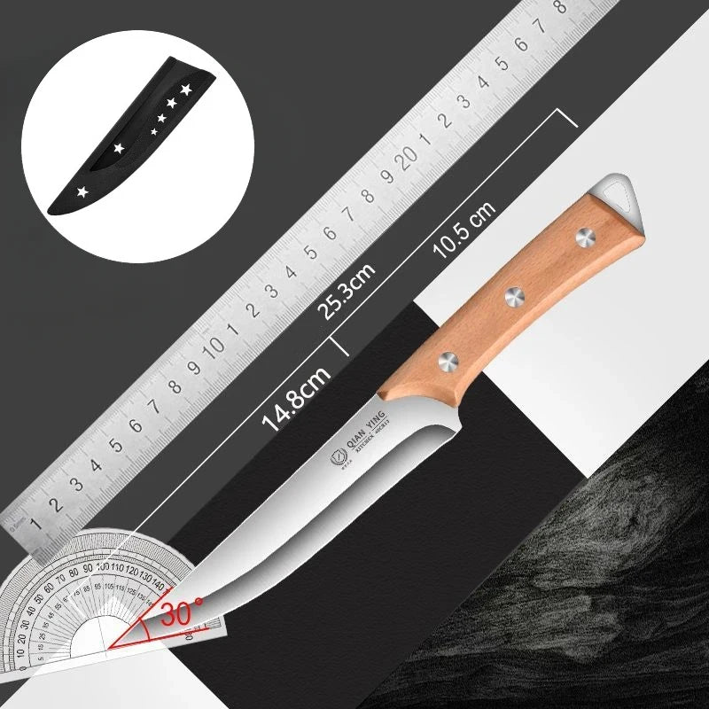 Stainless Steel Fillet Boning Knife Professional Chef's Kitchen Knife Forged Meat Cleaver Fish Slicing Knife Wooden Handle