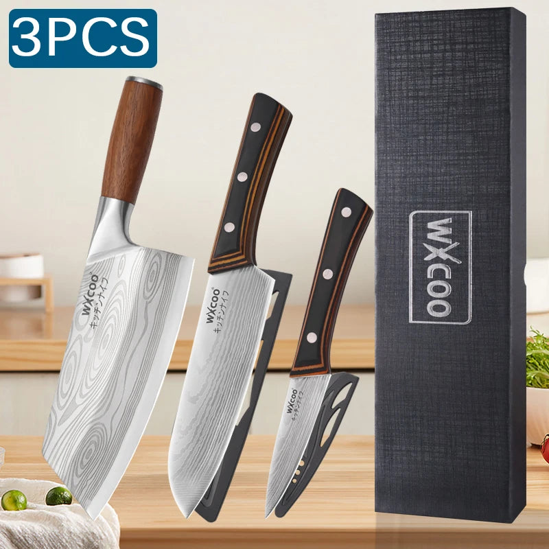 Kitchen Knife Set with Premium Gift Box, Professional High-Carbon Steel Chef Knives with Ergonomic Wooden Handles
