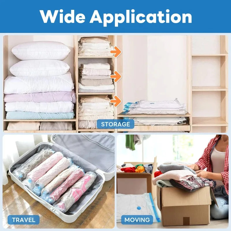 Vacuum Storage Bags for Clothes Space Saving Compression Bags Set with Manual Travel Hand Pump, Heavy Duty Thickened Reusable Organizers for Comforters, Blankets, Bedding  .