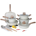 Premium Non-Stick Granite Cookware Set – Pots and Pans with Induction Bottom and Stay-Cool Wood Grain Handles