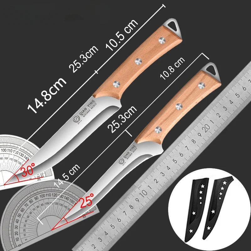 Stainless Steel Fillet Boning Knife Professional Chef's Kitchen Knife Forged Meat Cleaver Fish Slicing Knife Wooden Handle