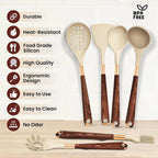 Silicone Kitchen Utensil Set 10 Pcs Cooking Utensil with Utensils Holder Wooden Pattern Handles Nonstick Cookware