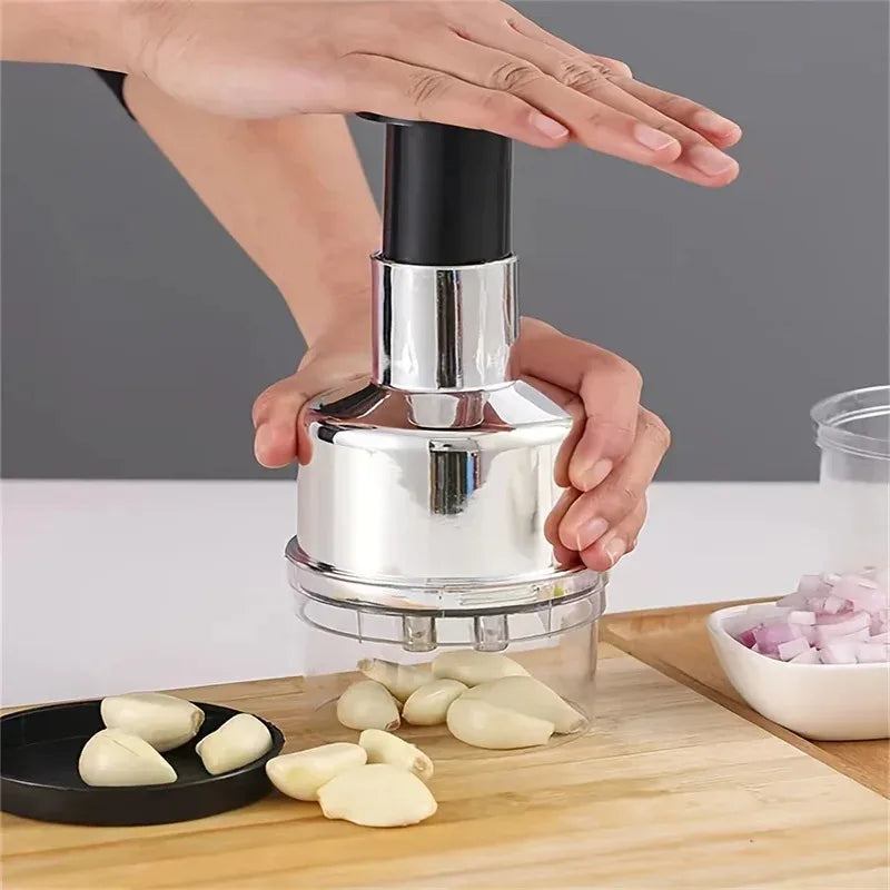 Hand Press Garlic Cutter Chopper Onion Nuts Cutter Vegetable Food Chopper with Storage Container