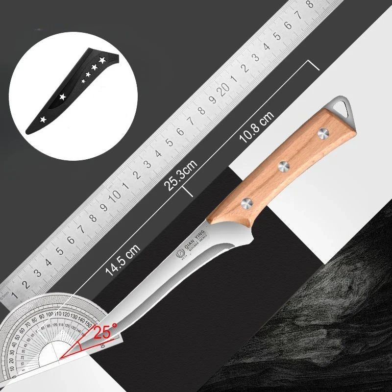 Stainless Steel Fillet Boning Knife Professional Chef's Kitchen Knife Forged Meat Cleaver Fish Slicing Knife Wooden Handle