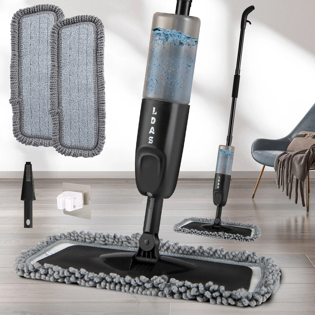 Spray Mop, Microfiber Mop Pads, Scraper, Mop Clip, Wet and Dry Use, Flat Floor Cleaning Mop