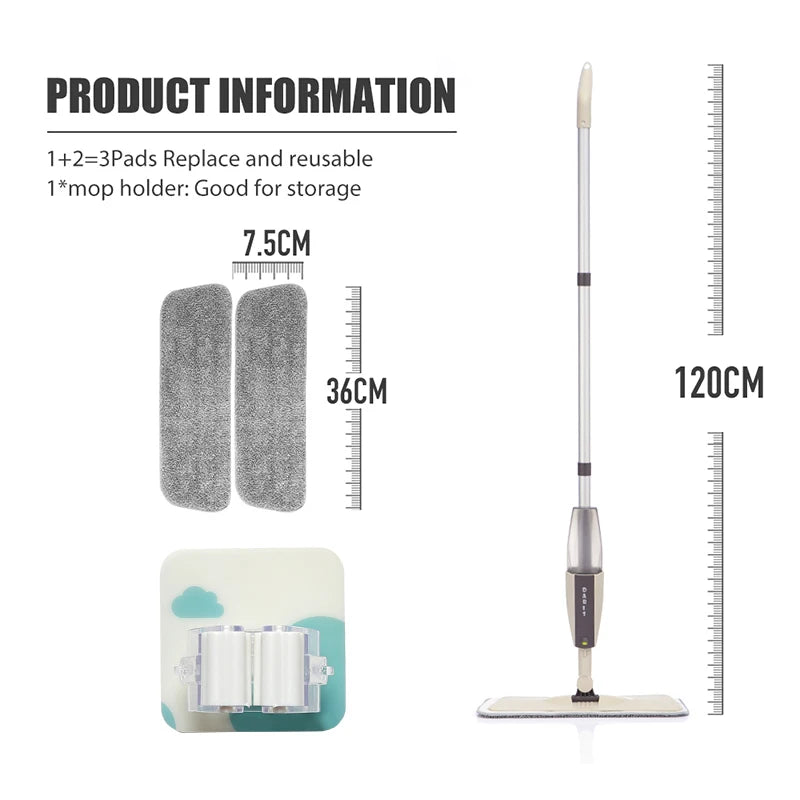 Spray Floor Mop with Pads Handle Mop for Home Kitchen Laminate Wood Ceramic Tiles.