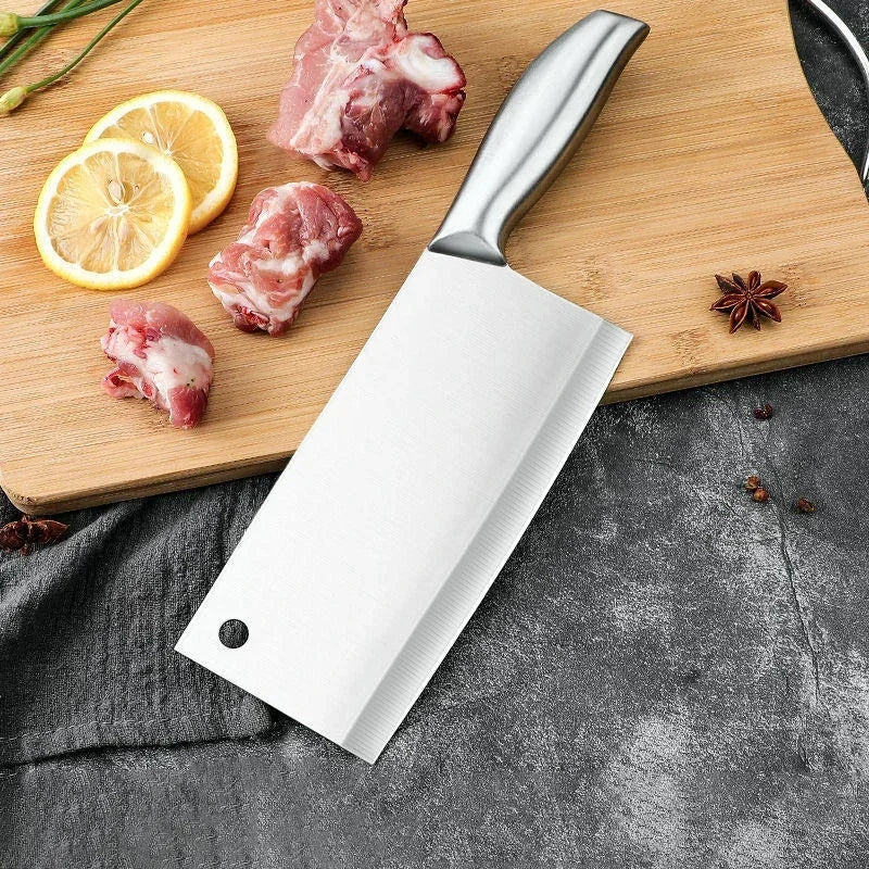 Professional 5-Piece Heavy Duty Forged Stainless Steel Kitchen Knife Set, Ultra Sharp Meat Cleaver, Bone Chopper, and Chef Knife Combo with Honing Rod