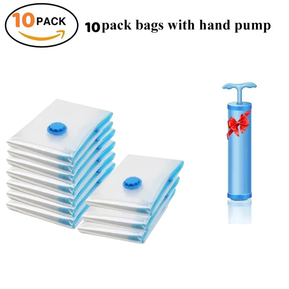 Premium Vacuum Storage Bags Combo Set with Hand Pump, Space Saving Compress Compression Bags for Clothes, Blankets, and Bedding