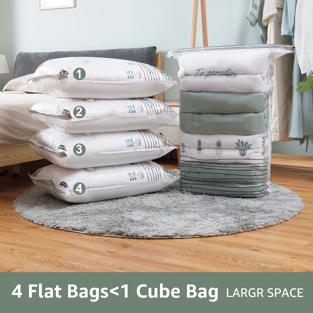 Vacuum Storage Bags for Quilts and Comforters, Space Saving Compression Bags with Patent Turbo-Max Valve, Tool-Free Sealing