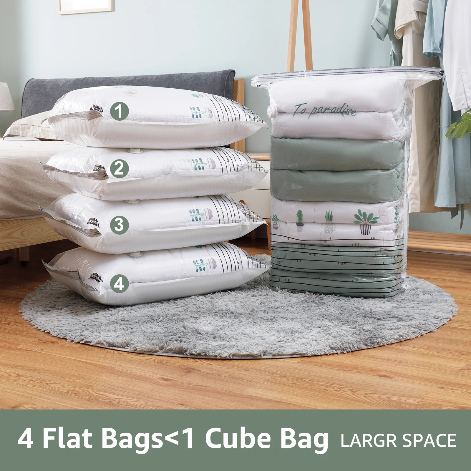 Vacuum Storage Bags for Quilts and Comforters, Space Saving Compression Bags with Patent Turbo-Max Valve, Tool-Free Sealing