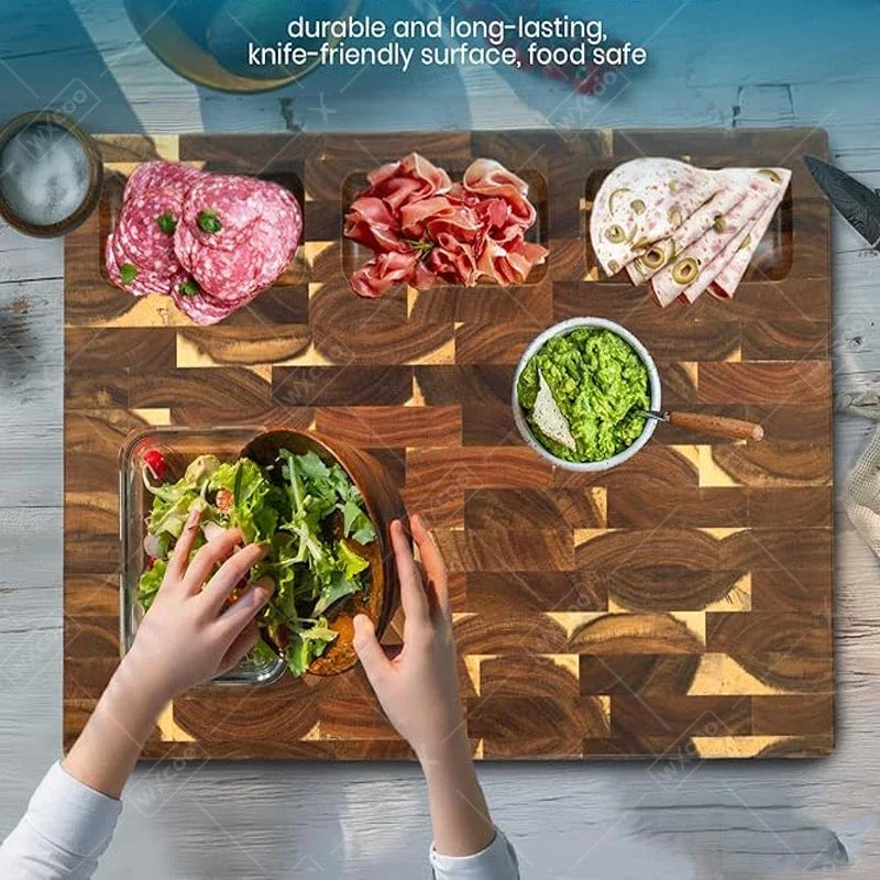 Thick Acacia Wood End-Grain Cutting Board – Heavy Duty Chopping Board for Kitchen, Gourmet Meat & Vegetable Prep, Reversible Surface